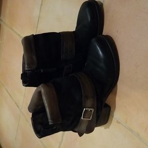 Miz Mooz Leather Black Suede and brown Strap Like AS98 Ankle Boots SZ 38